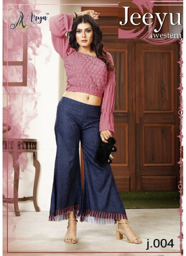 Jeeyu Western Exclusive Stylish Faux Georgette Two Piece Top And Pant Designer Collection
